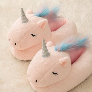 La Vie En Rose Pink Unicorn Plush Slippers
